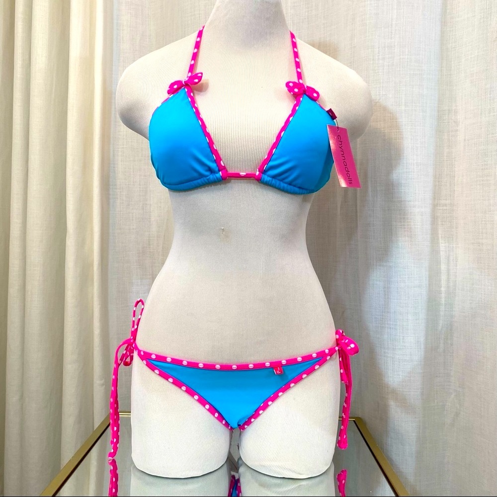 ChynnaDolls Bikini pink polka dot turquoise